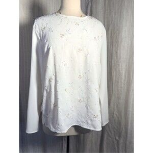 Karen Scott Blouse Size L 2000's White Sequined Cottagecore Coquette Top